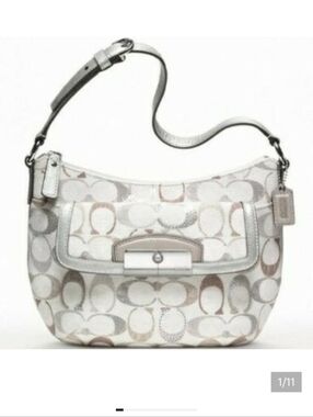 🤍 Coach Kristin Blue Grey White Embellished Sequin Signature Mini Hobo Bag